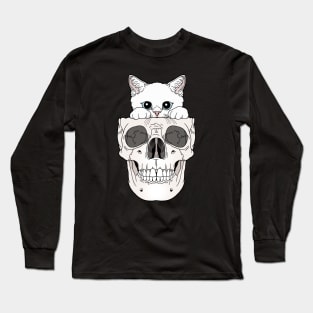 White Kitty & Skull Long Sleeve T-Shirt